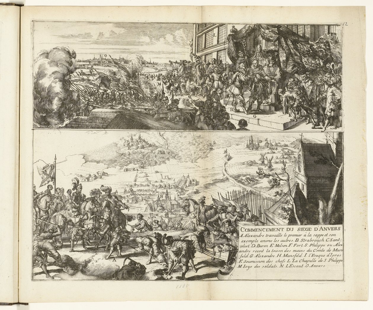 Zwei Darstellungen der Belagerung von Antwerpen durch den Herzog von Parma, 1584-1585 (Serie: Kriege in Flandern) von Romeyn de Hooghe
