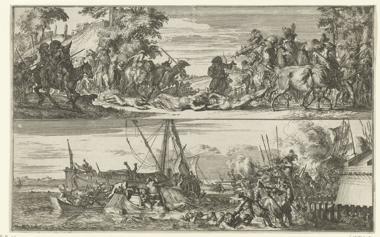Zwei Darstellungen französischer Grausamkeiten, 1672 von Romeyn de Hooghe
