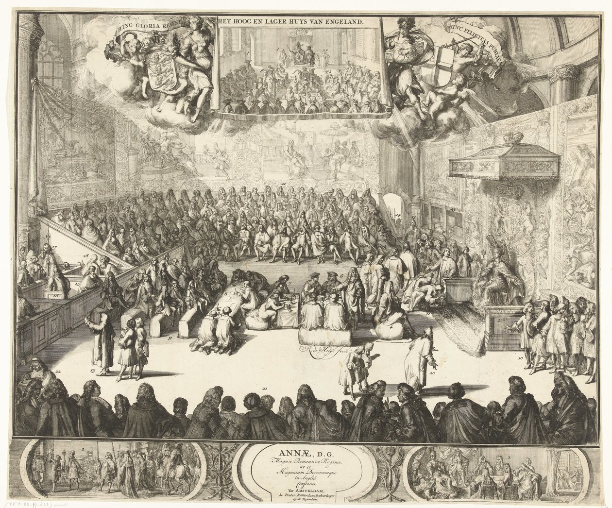 Sitzung des Unterhauses mit Königin Anna auf dem Thron, 1702 von Romeyn de Hooghe