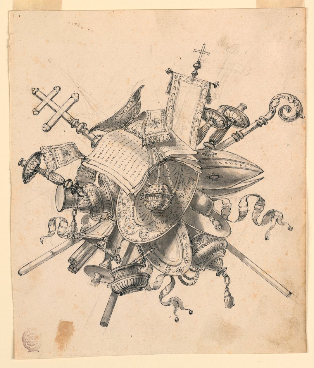 Trophäe mit kirchlichen Objekten, 1830–1850 von Romolo Achille Liverani