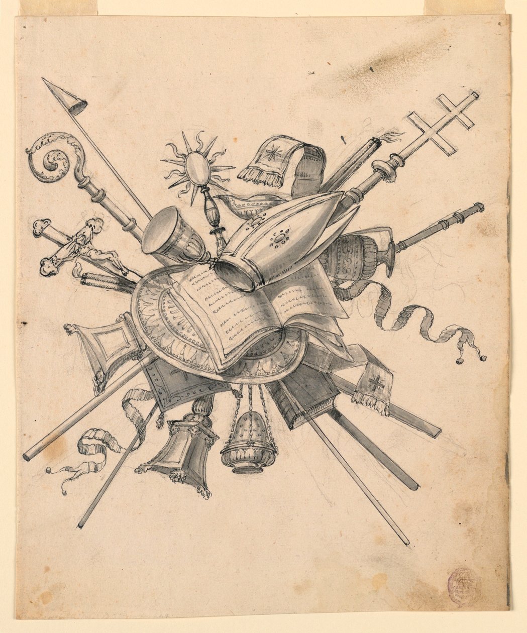 Trophäe mit kirchlichen Objekten, 1830–1850 von Romolo Achille Liverani