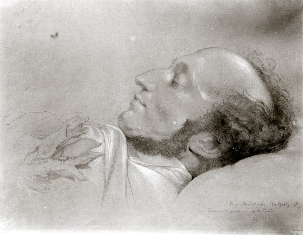 Felix Mendelssohn (1809-47) auf seinem Sterbebett, ca. 1847 von Rudolf Julius Benno Huebner
