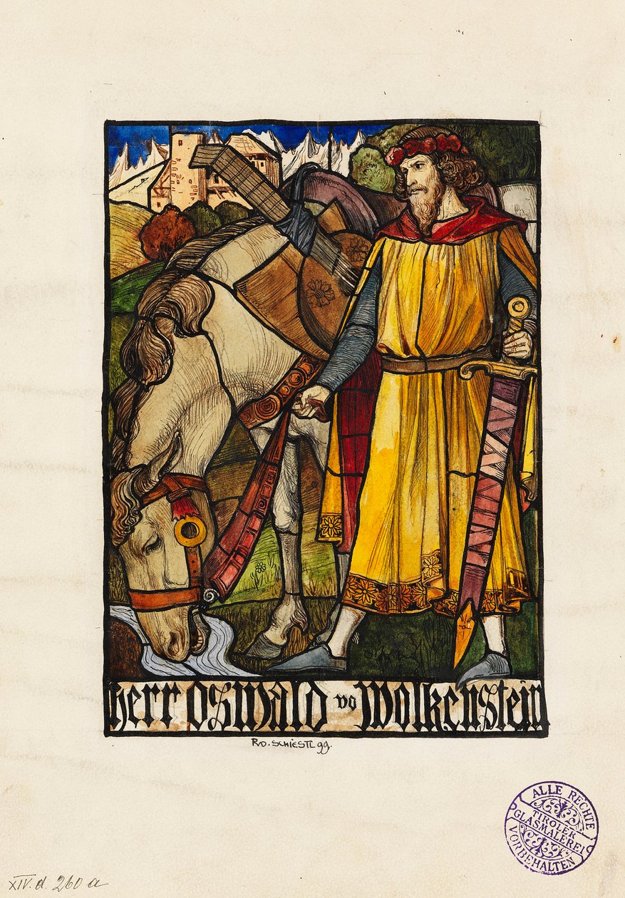 Oswald von Wolkenstein Entwurf für Glasmalerei von Rudolf Schiestl