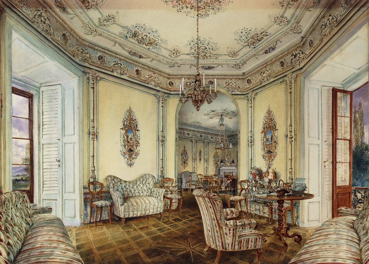 Innenansicht eines Salons des Schlosses Obertwaltersdorf von Rudolf von Alt