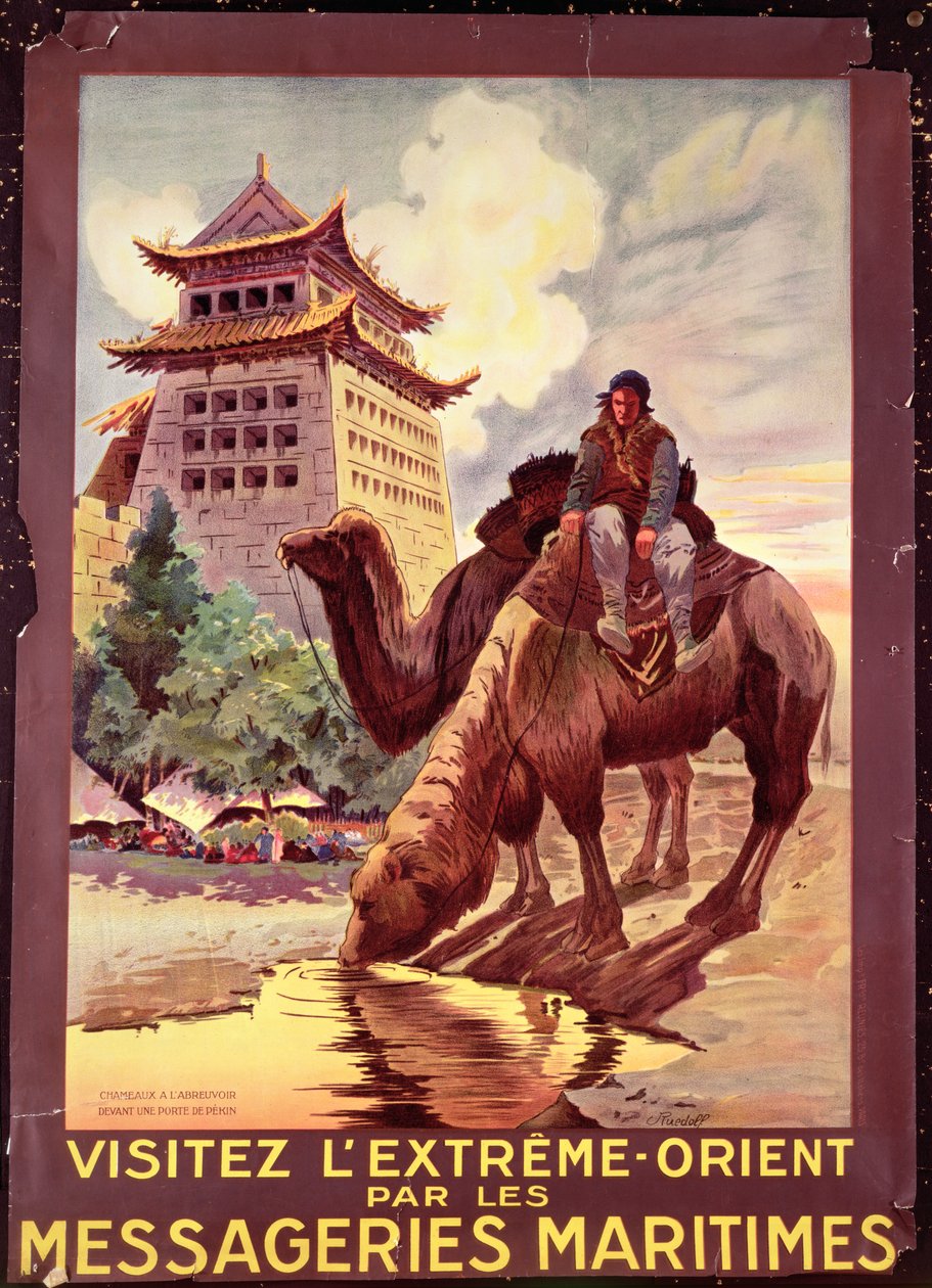Kamele trinken vor den Toren von Peking, Plakatwerbung für die 