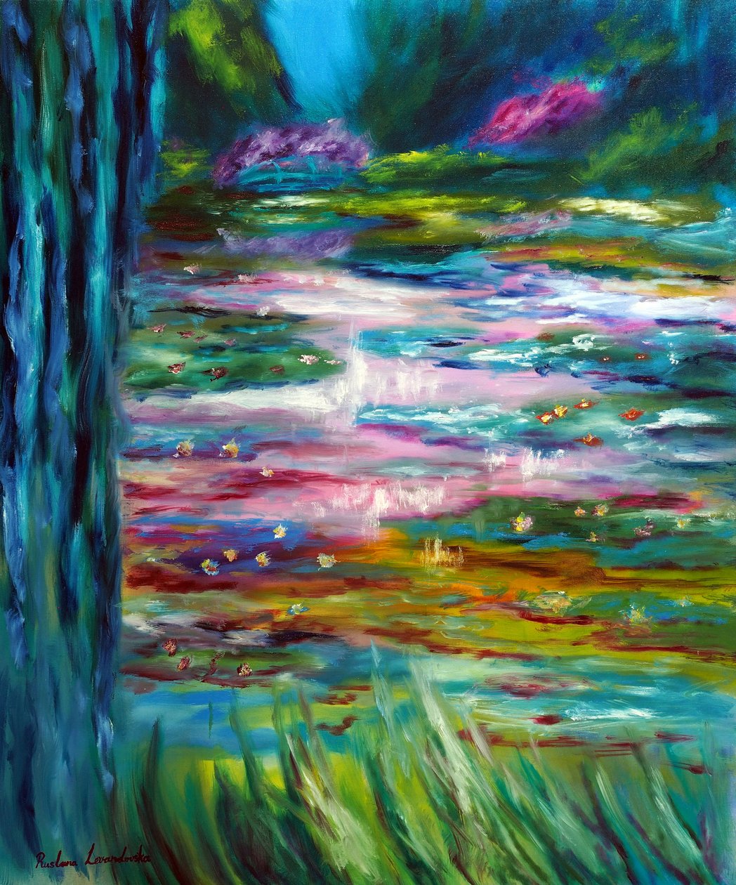 Monets Japanischer Garten in Giverny Linkes Panel, 2024 von Ruslana Levandovska