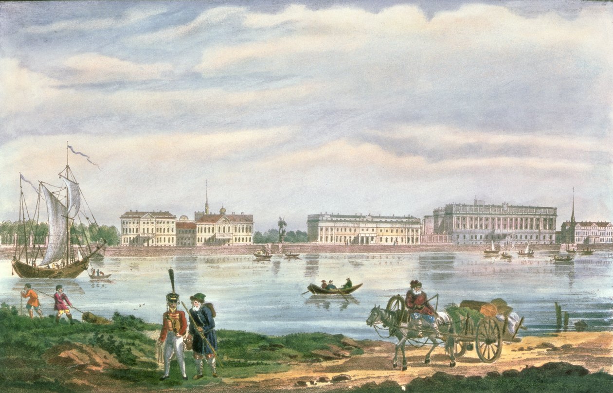 Der Marmorpalast und die Newa-Uferpromenade in St. Petersburg, 1822 von Russian School