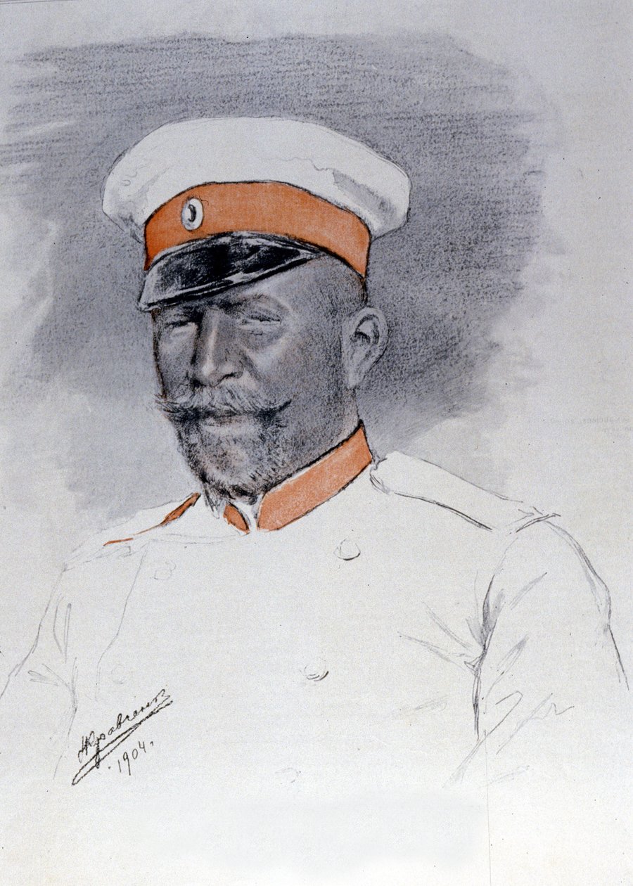 General Anatoli Stoessel, Kommandant des Platzes Port Arthur, Pastell von Kraftshenko von Russian School