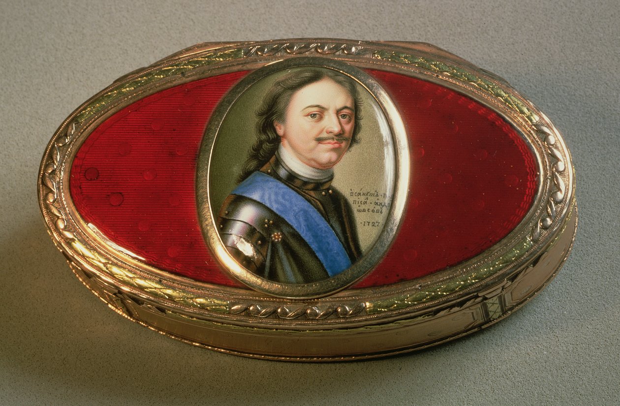 Schnupftabakdose mit Miniaturporträt von Peter dem Großen, 1727 (Gold) von Russian School