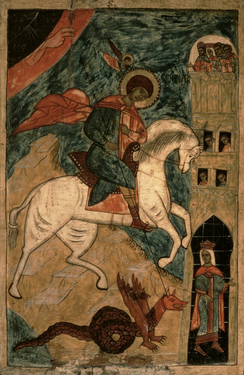 St. Georg und der Drache, russische Ikone aus Wologda, 15. Jahrhundert von Russian School