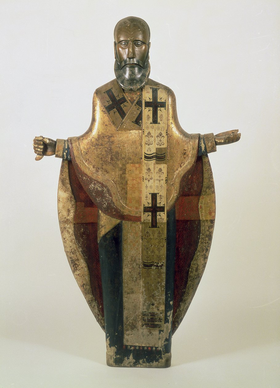 Statue des heiligen Nikolaus von Mozhaisk, russisch, spätes 16. Jahrhundert von Russian School