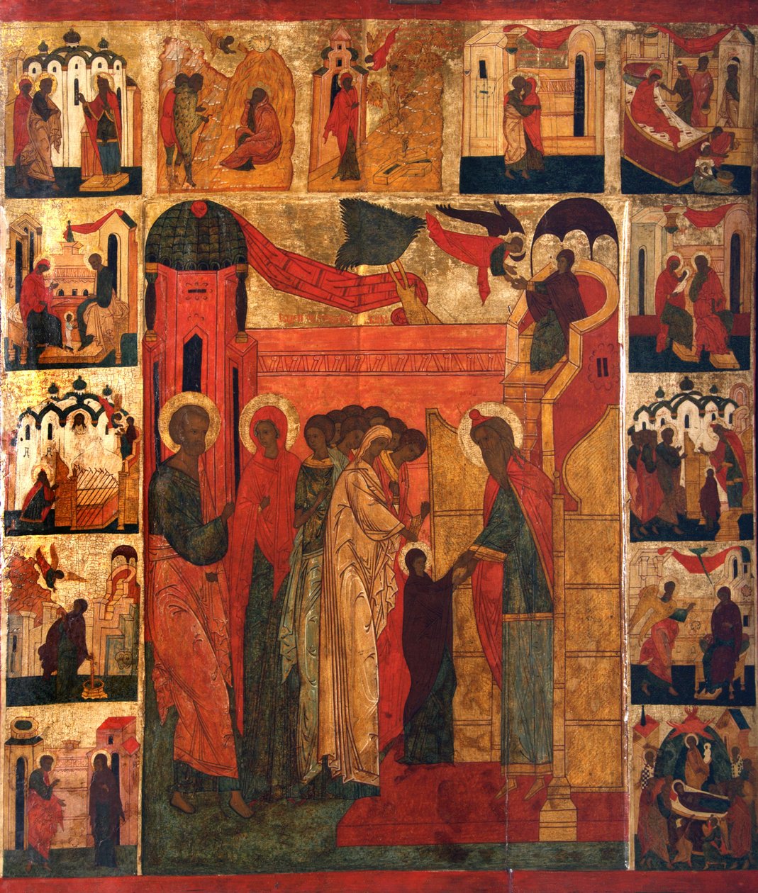Der Einzug der Allerheiligsten Theotokos in den Tempel, 16. Jahrhundert von Russian icon.