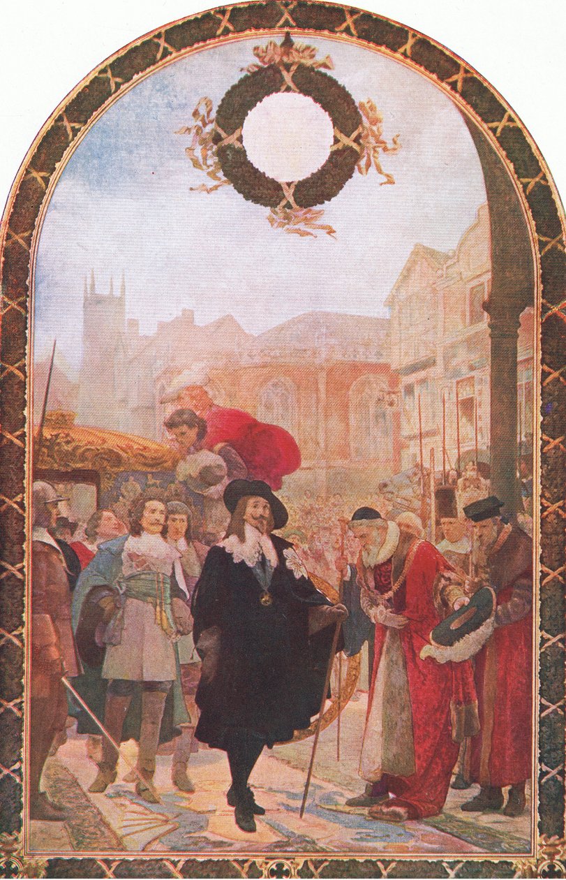 Karl I. fordert die fünf Mitglieder in der Guildhall 1641, Illustration aus Die Geschichte des britischen Volkes, veröffentlicht von Waverley, ca. 1940 von S. J. Soloman