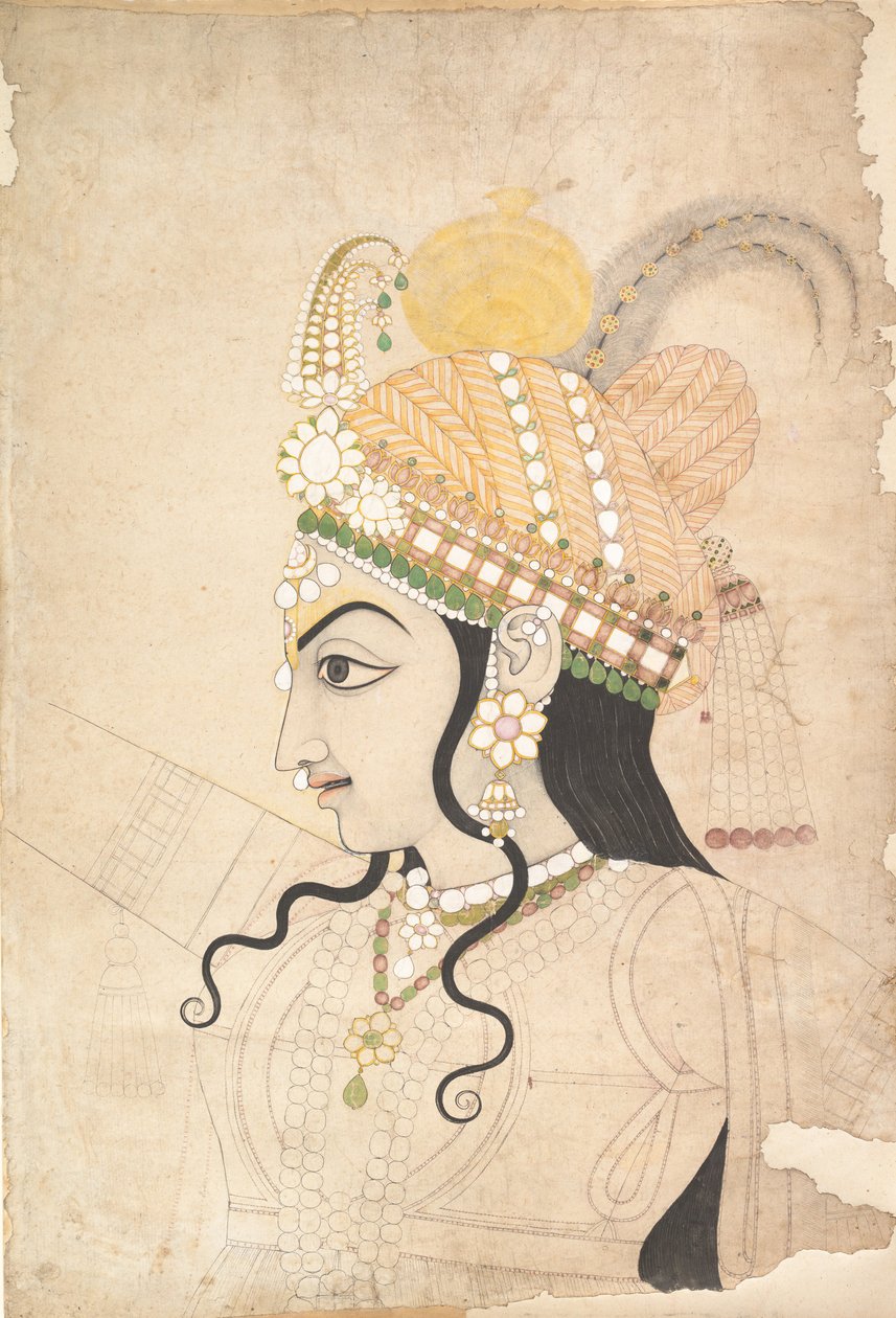 Kopf von Krishna: Cartoon für ein Wandgemälde der Raslila, ca. 1800 von Sahib Ram