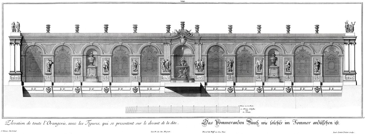 Aufriss des Pomeranzenhauses im Sommerzustand von Salomon Kleiner