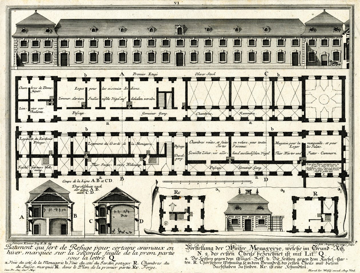 Grund- und Aufrisse der Wintermenagerie und der Torhäuser von Salomon Kleiner