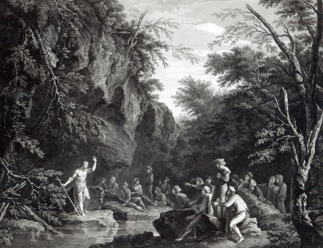 Johannes der Täufer predigt in der Wüste, graviert von John Browne, 1768 von Salvator Rosa