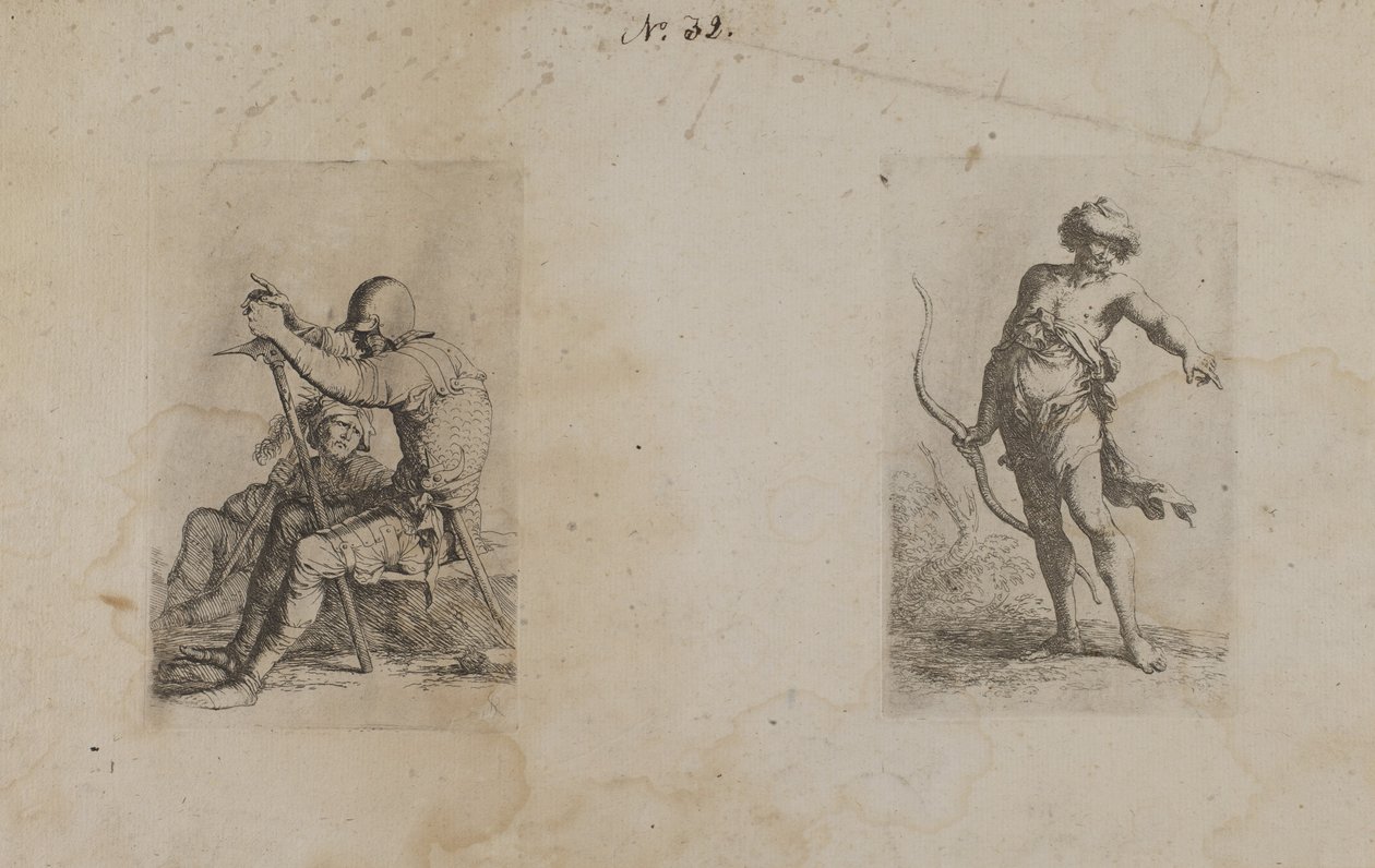 (Figurenserie) Zwei sitzende Männer, jeder mit Waffe von Salvator Rosa