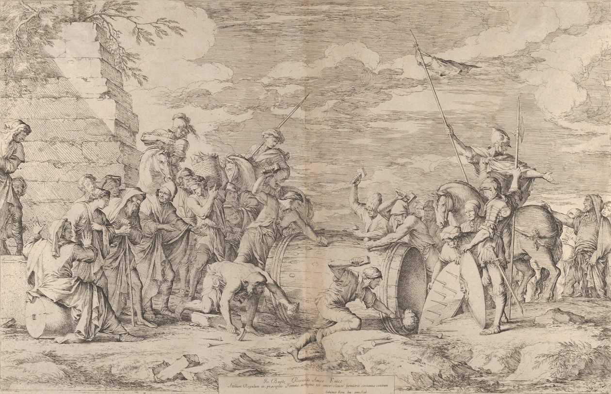 Der Tod von Marcus Atilius Regulus, gezeigt, wie er von den Karthagern in ein Fass genagelt wird, ca. 1661-62 von Salvator Rosa