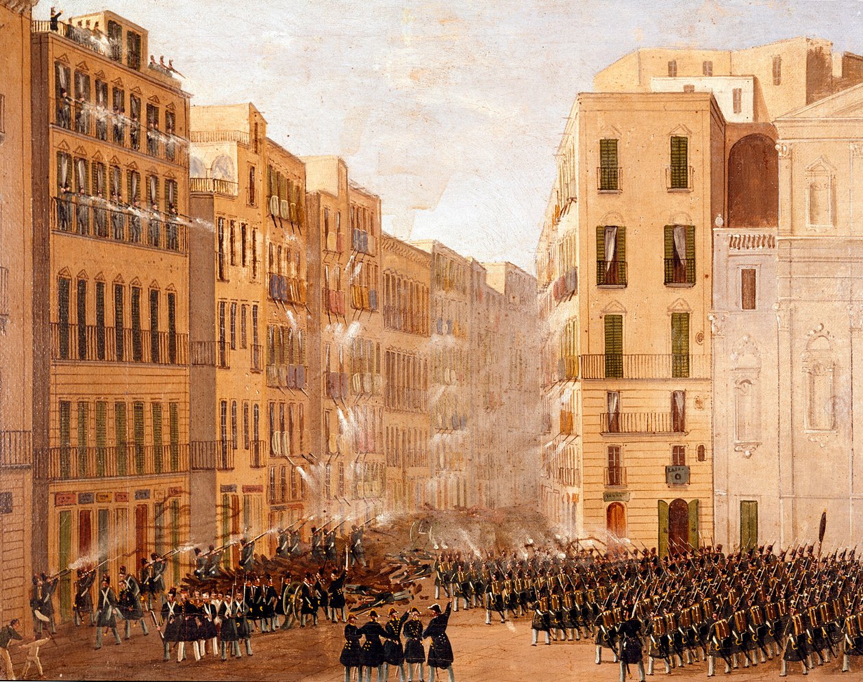 Die bourbonische Armee reagierte auf die Aufstände in Neapel im Mai 1848 (Detail) von Salvatore Fergola