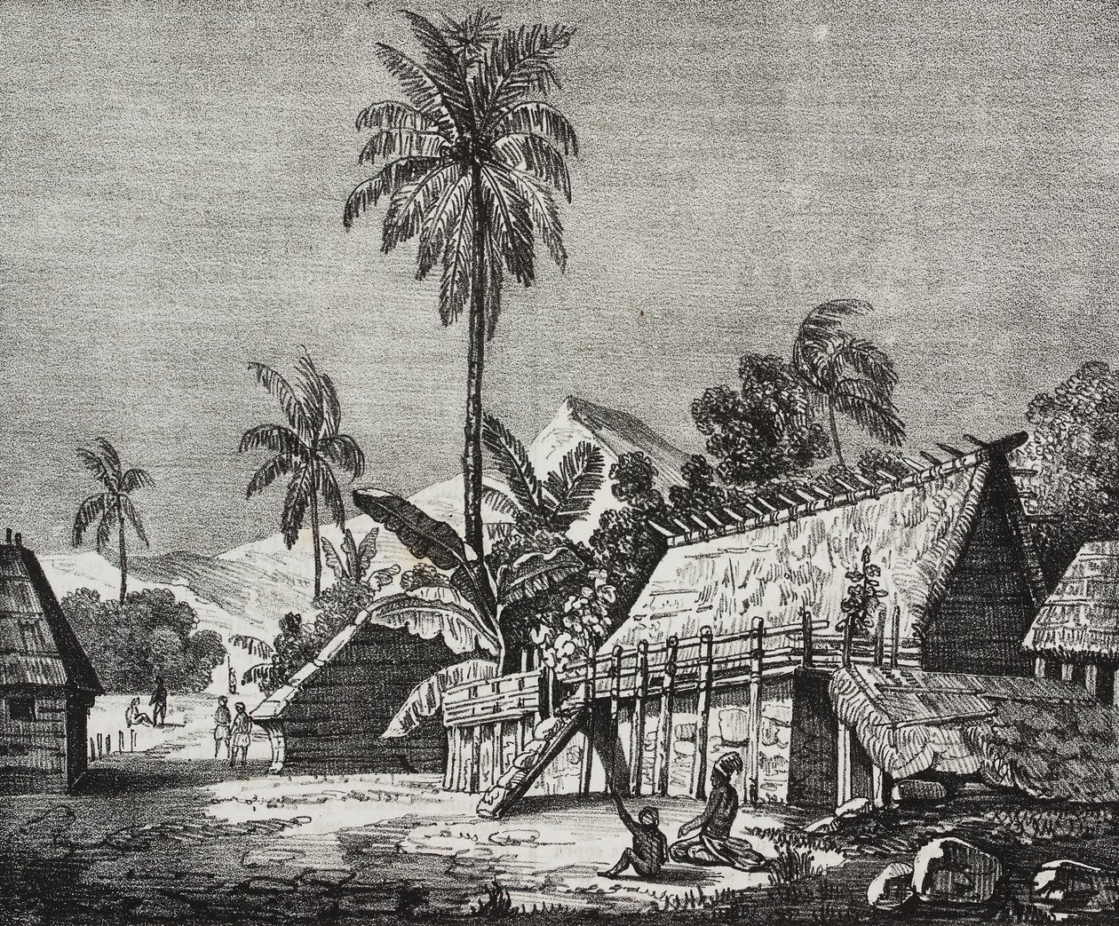 Haus der Königin von Noukahiva-Insel, Marquesas-Inseln, Französisch-Polynesien, Lithographie von Salvatore Puglia von Salvatore Puglia