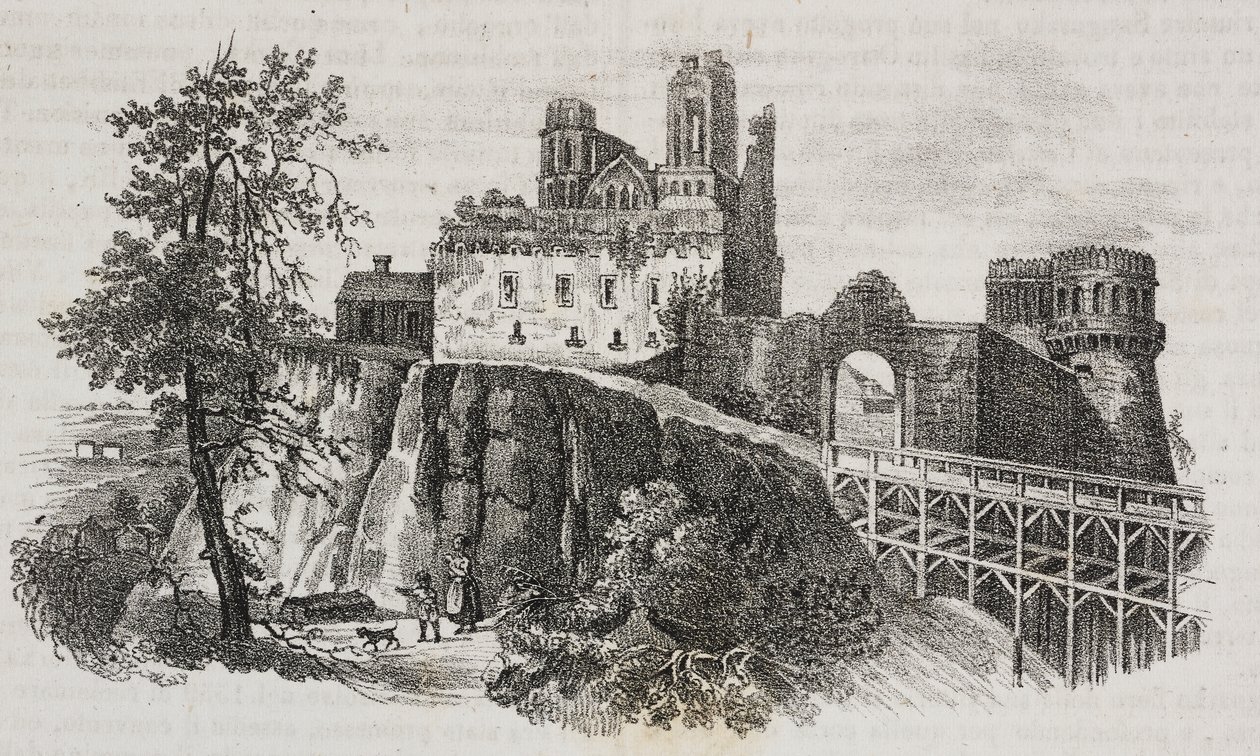 Schloss Ostroh, Ukraine, Lithographie von Salvatore Puglia aus Poliorama Pittoresco, Nr. 30, 1. März von Salvatore Puglia