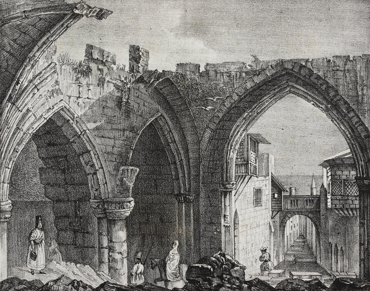 Ruinen entlang der Straße der Ritter, Rhodos-Stadt, Griechenland, Lithografie von Salvatore Puglia aus Poliorama Pittoresco, Nr. 3, 27. August von Salvatore Puglia