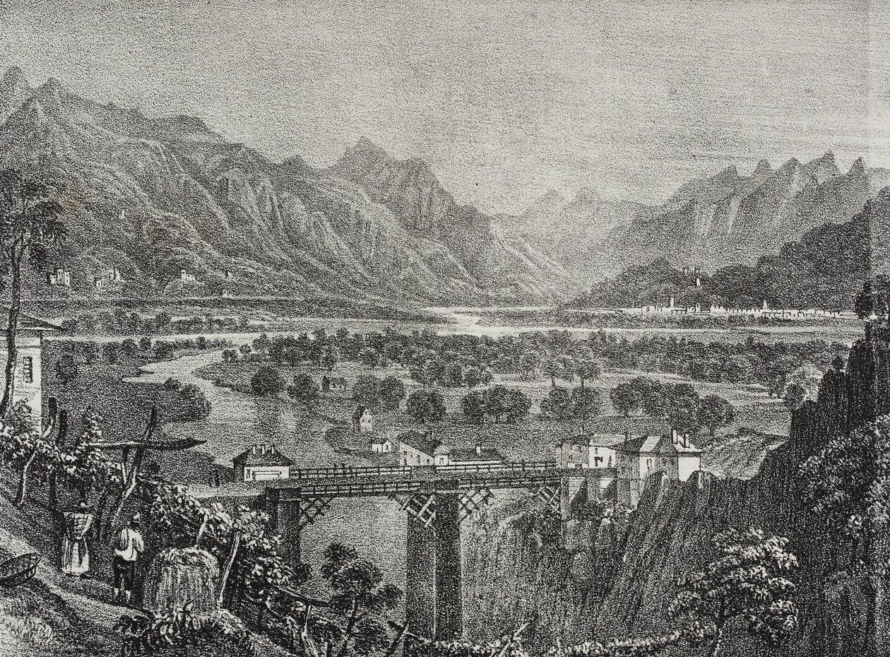 Blick auf das Ossola-Tal vom Sempione, Piemont, Italien, Lithografie von Salvatore Puglia aus Poliorama Pittoresco, Nr. 28, 18. Februar von Salvatore Puglia