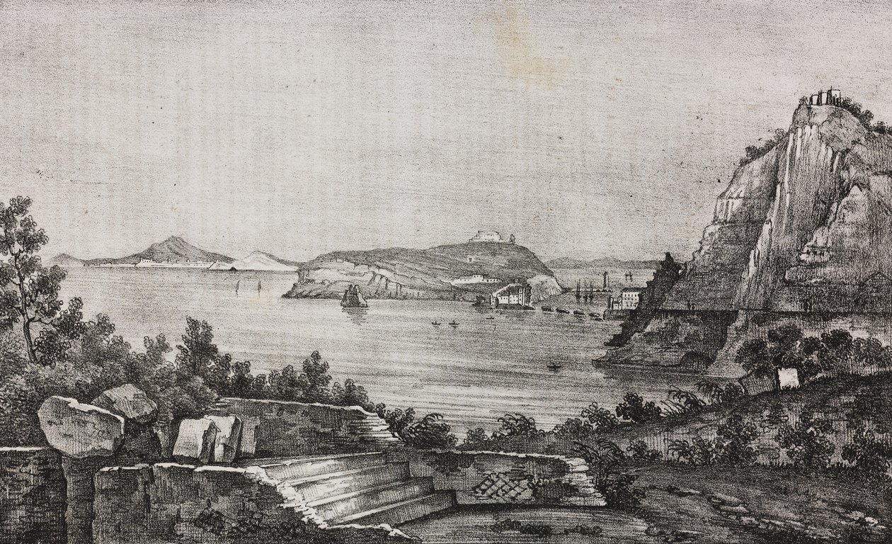 Ansicht von Posillipo von der Terrasse des Monsignore Di Pietro, Kampanien, Italien, Lithographie von Salvatore Puglia aus Poliorama Pittoresco, Nr. 32, 16. März von Salvatore Puglia