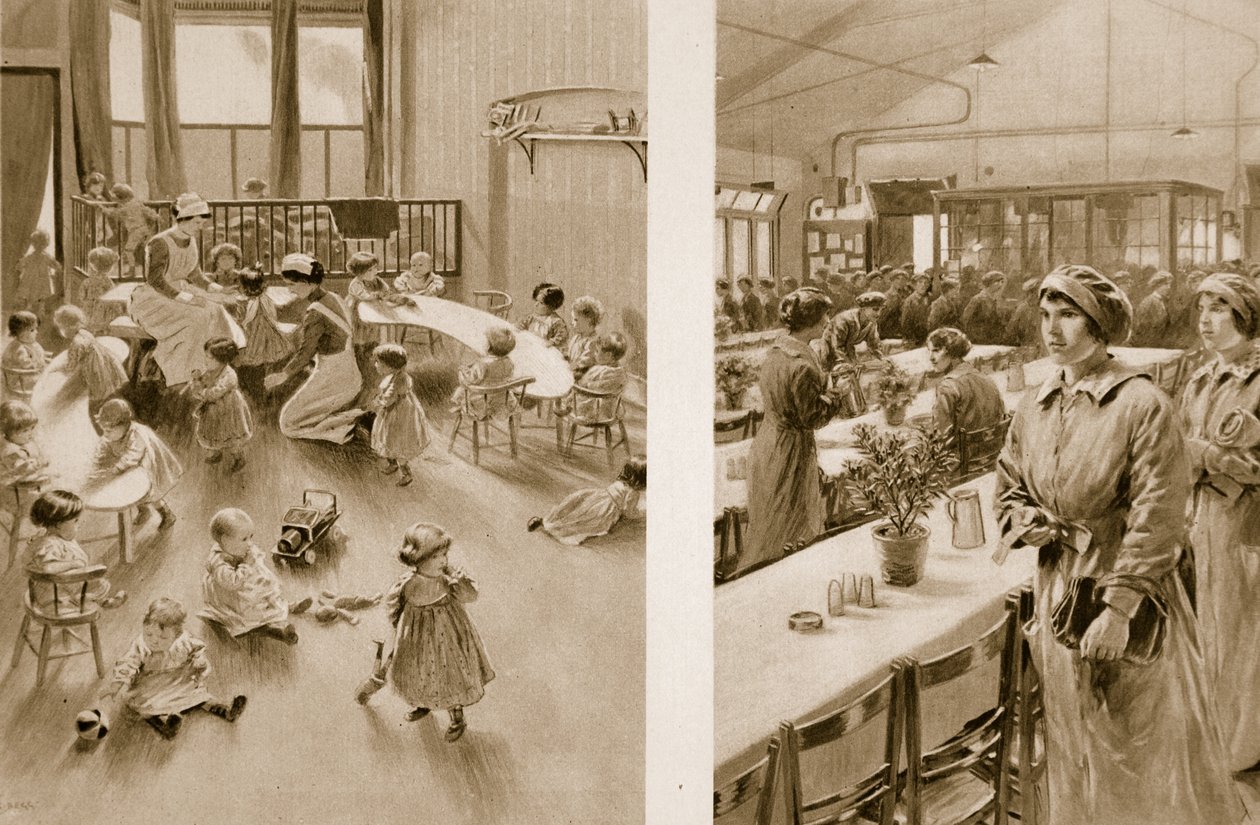Kindertagesstätte für die Babys der Munitionsarbeiter, 1914-19 von Samuel Begg