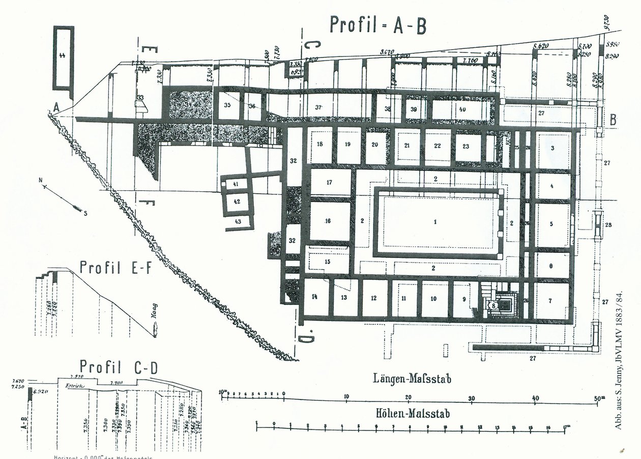 Grundriss der Römer-Villa Am Steinbühel in Bregenz Brigantium von Samuel Jenny