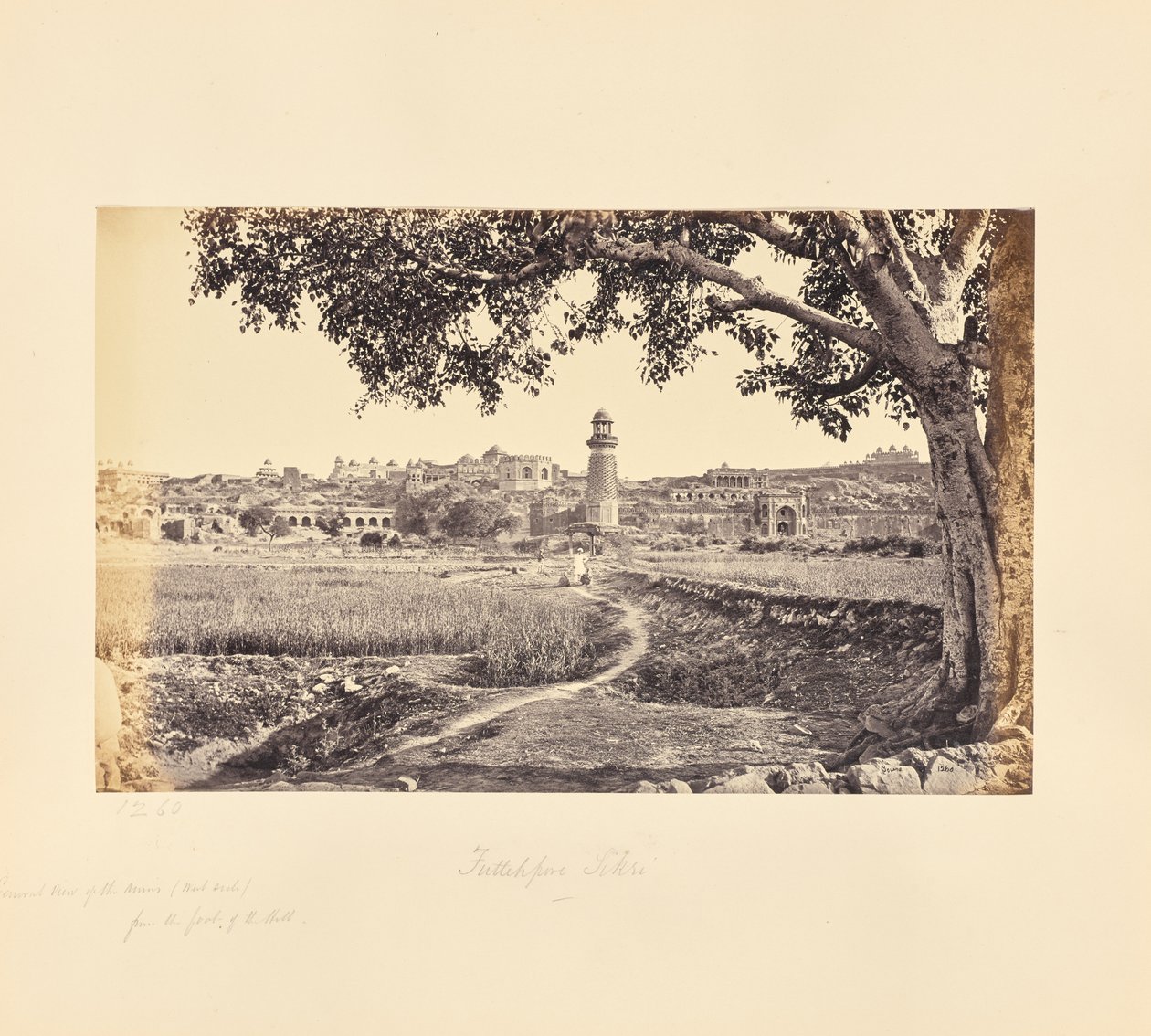 Fatehpur Sikri: Gesamtansicht der Ruinen (Westseite), vom Fuß des Hügels aus von Samuel Bourne