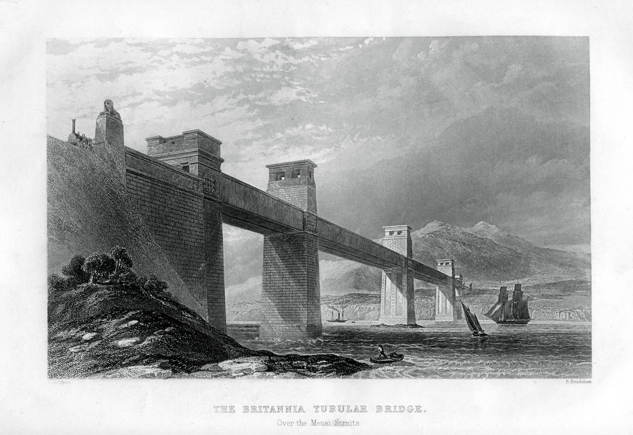 Die Britannia-Röhrenbrücke über die Menai-Straße, Wales, 1886 von Samuel Bradshaw