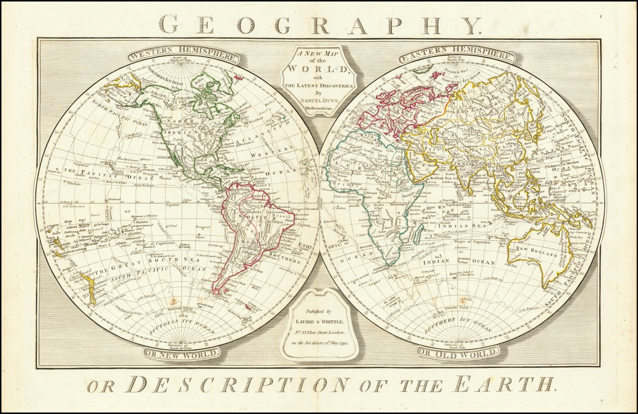 Weltkarte von 1794 von Samuel Dunn von Samuel Dunn