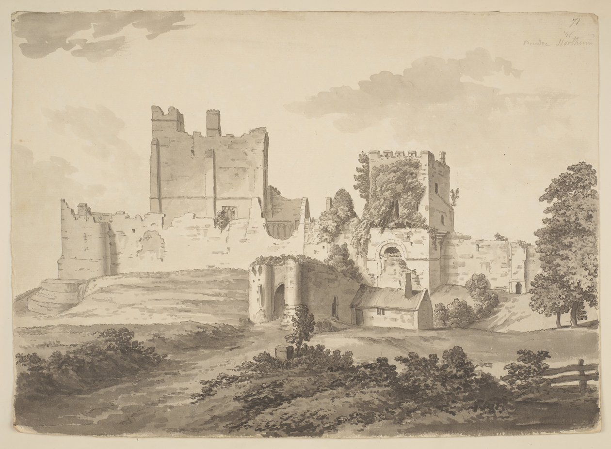 Ansicht von Prudhoe Castle, in der Gemeinde Ovingham (indische Tinte) von Samuel Hieronymous Grimm