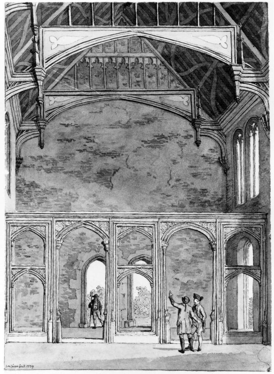 Südwestliches Ende der Großen Halle in Eltham, 1779 von Samuel Hieronymous Grimm
