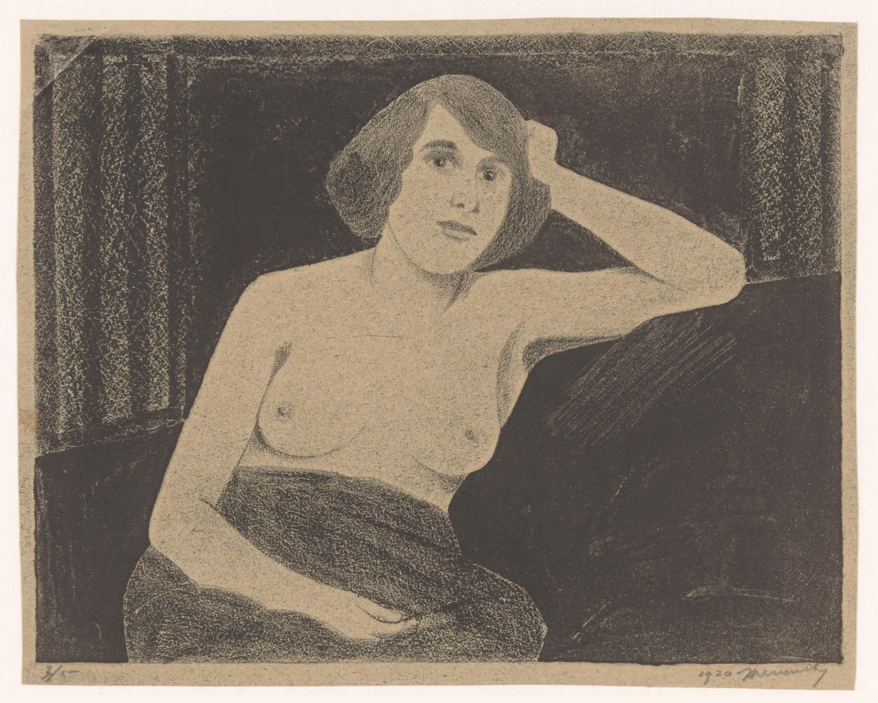 Weiblicher Akt, auf einer Bank sitzend, die Hand am Kopf von Samuel Jessurun de Mesquita (signed by artist)