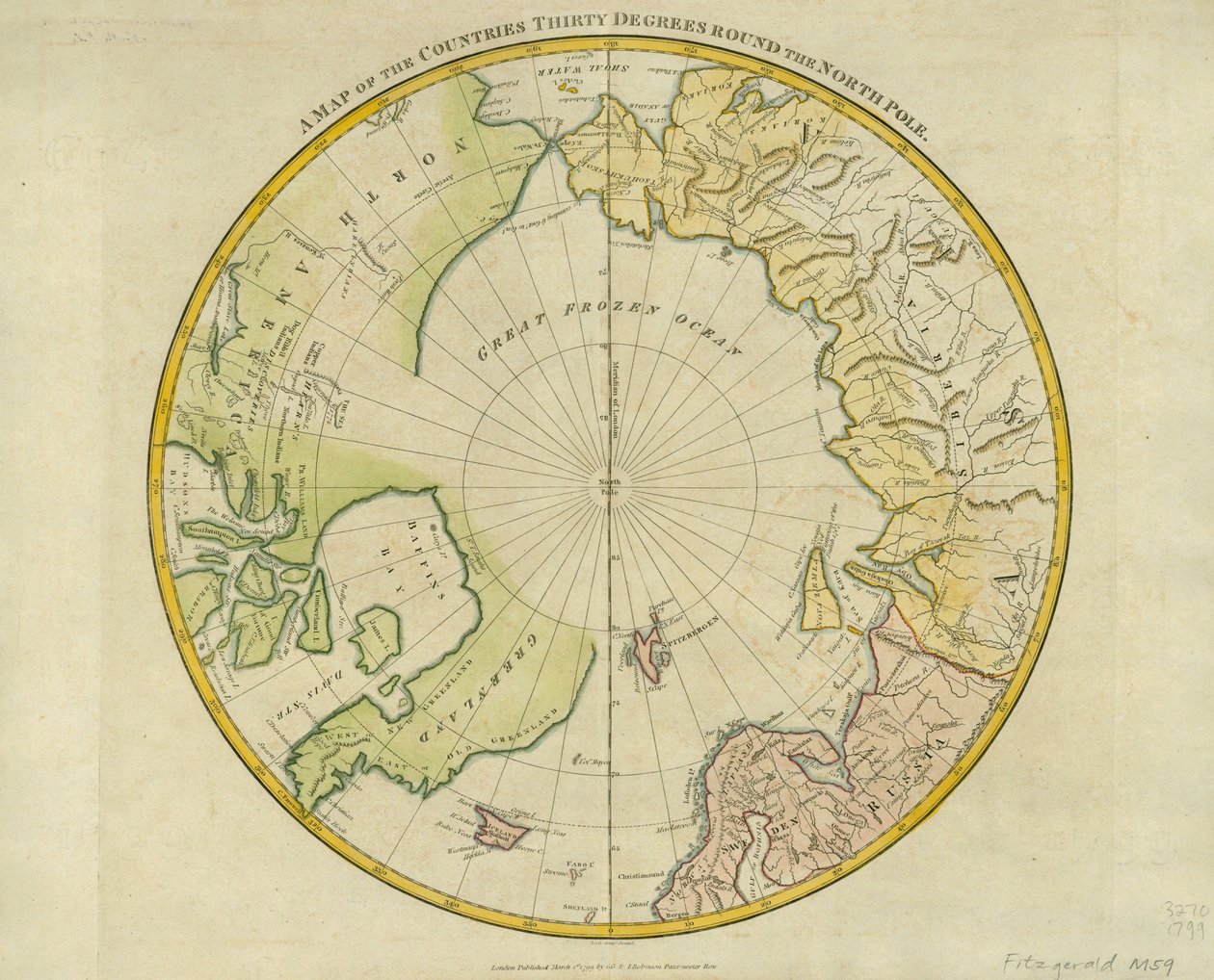Eine Karte der Länder dreißig Grad um den Nordpol, aus 
