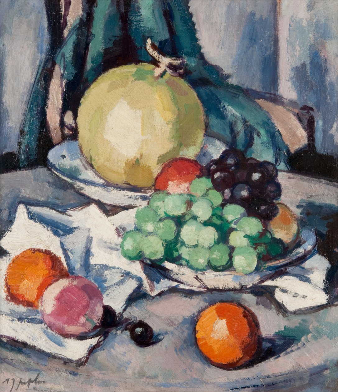 Gemischtes Obst - Melone, Trauben und Äpfel, ca. 1926 von Samuel John Peploe