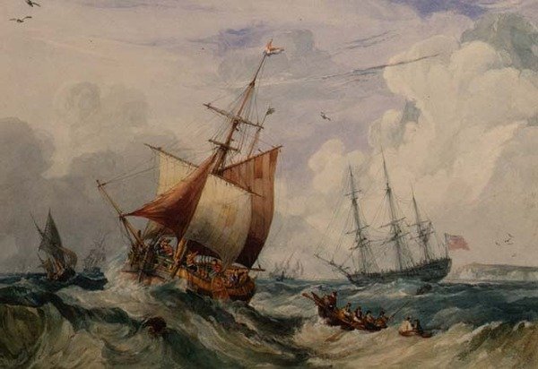 Ein französischer Fischkutter in einer Dünung vor Dover von Samuel Owen