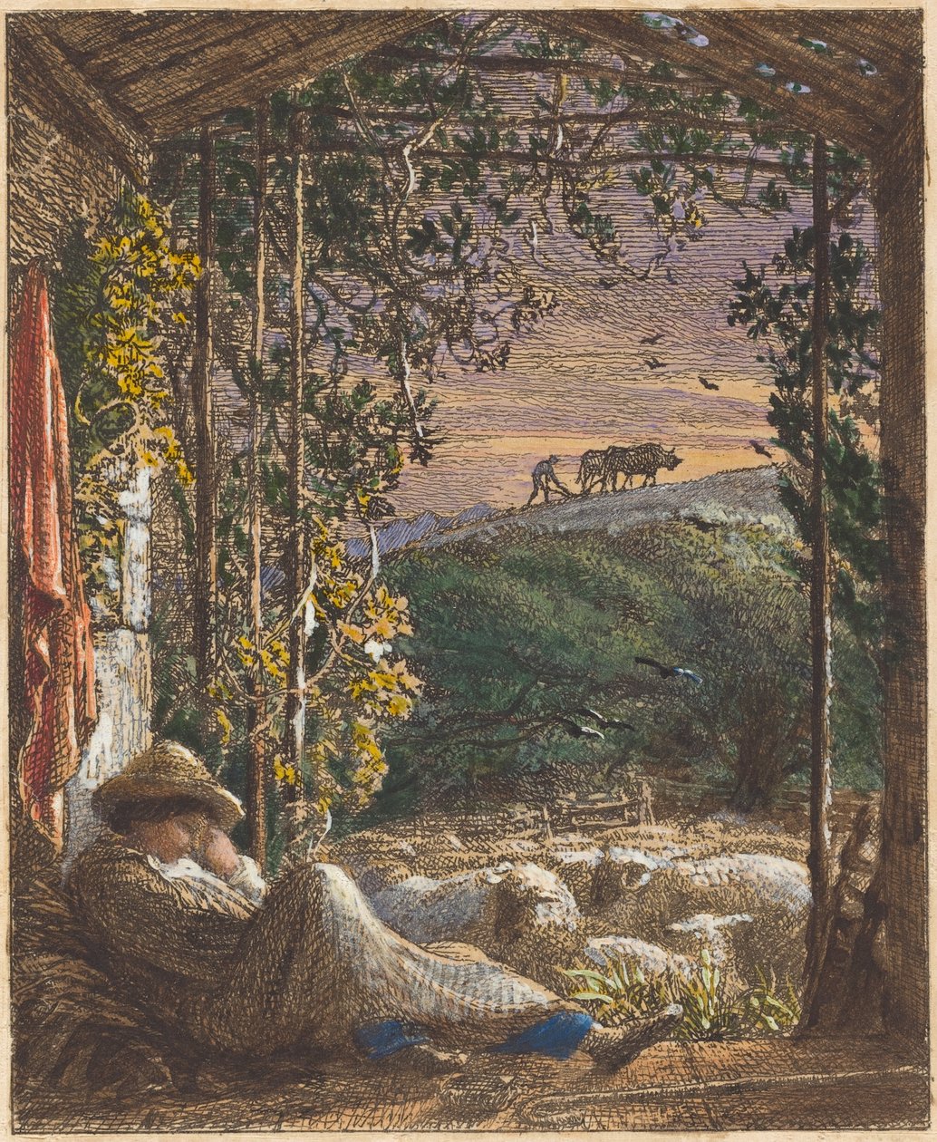 Der schlafende Hirte; früher Morgen von Samuel Palmer