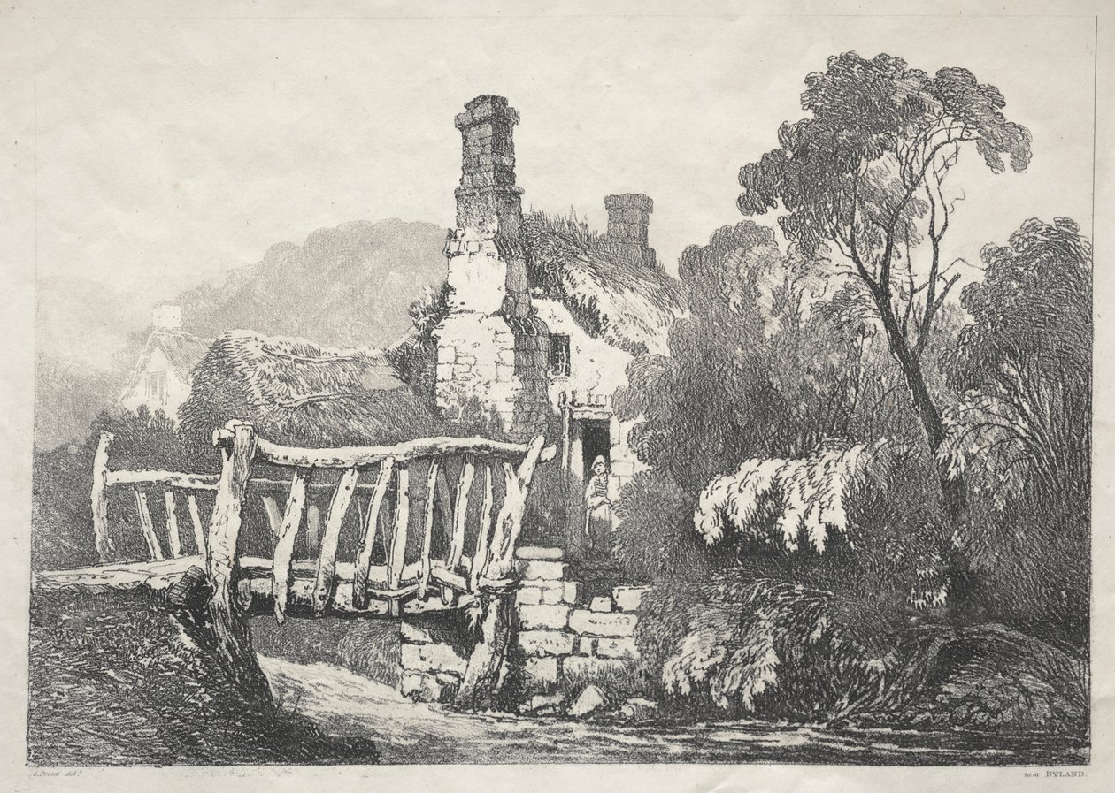Eine Reihe alter Gebäude und ländlicher Hütten im Norden Englands: In der Nähe von Byland von Samuel Prout