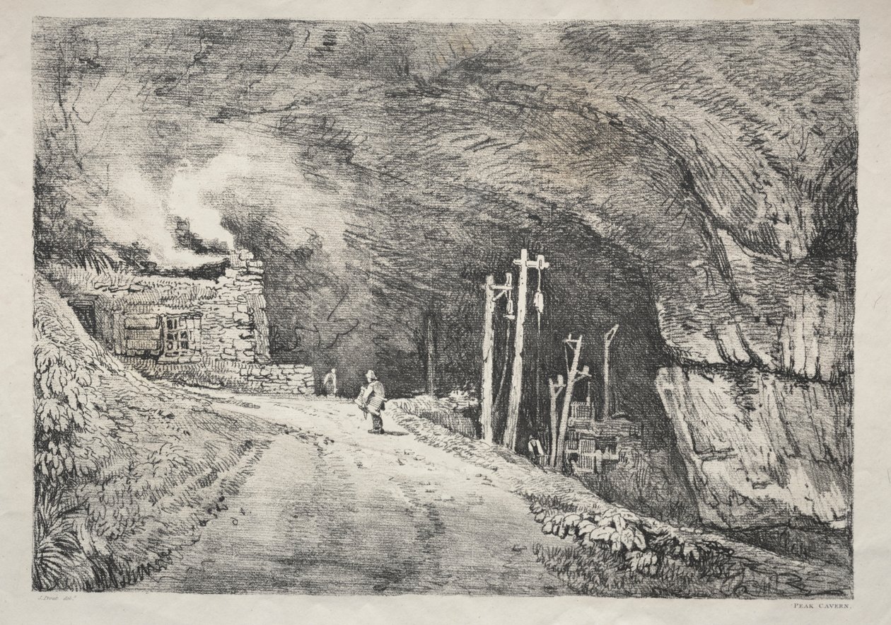 Eine Reihe antiker Gebäude und ländlicher Cottages im Norden Englands: Peak Cavern von Samuel Prout