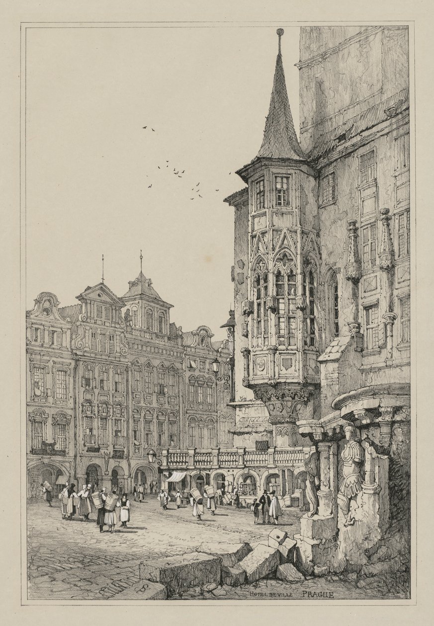 Faksimiles von Skizzen aus Flandern und Deutschland: Rathaus, Prag von Samuel Prout