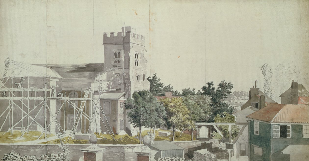 Twickenham Kirche unter Gerüst, 18. Jahrhundert von Samuel Scott
