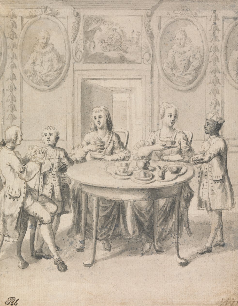 Innenszene mit Familie beim Tee von Samuel Wale