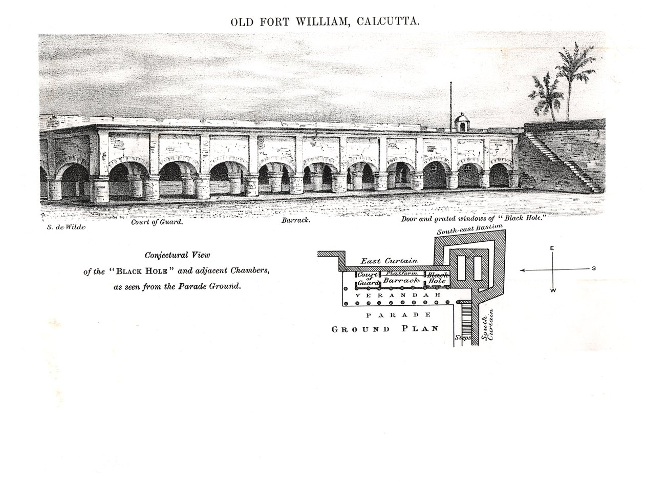 Altes Fort William, Kalkutta, mit einer spekulativen Ansicht des 