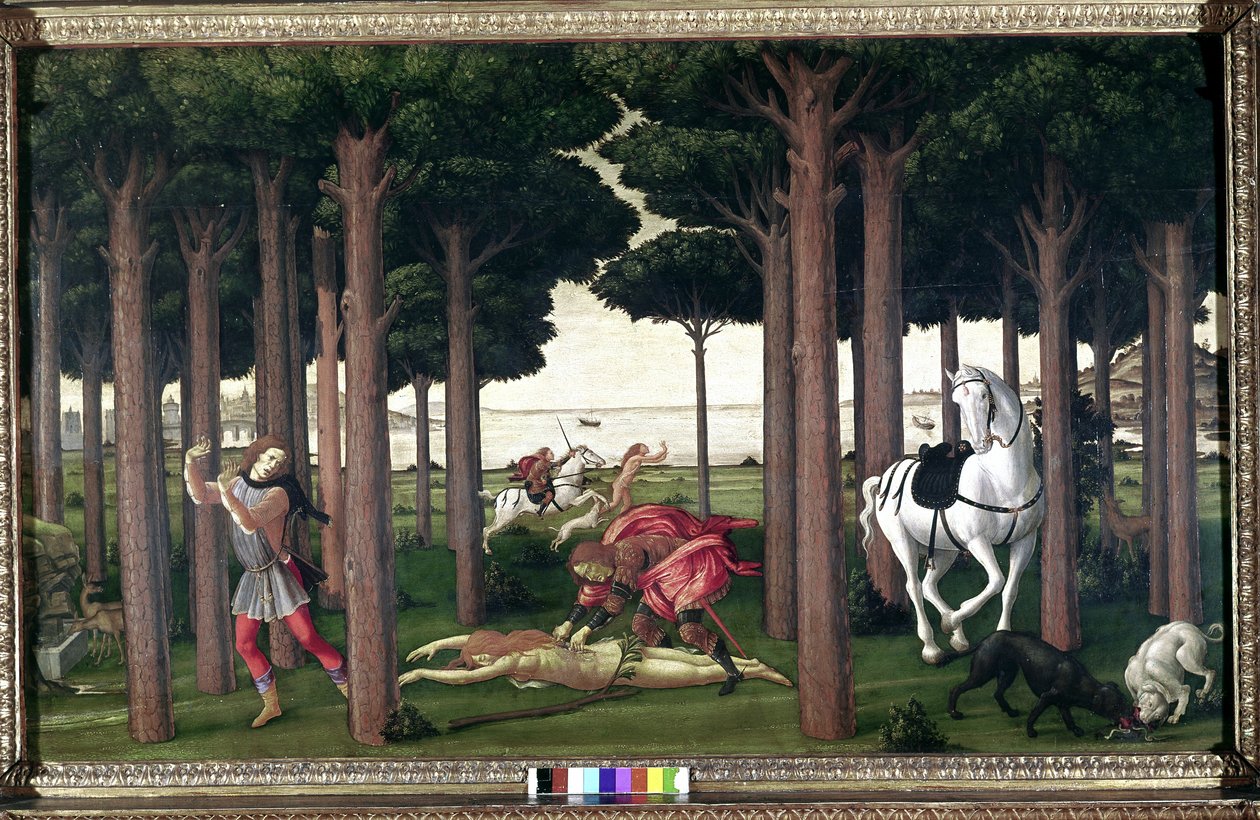 Aus Boccaccios Decameron; Geschichten von Nastagio degli Onesti (zweite Episode) von Sandro (1444/5 1510) Botticelli