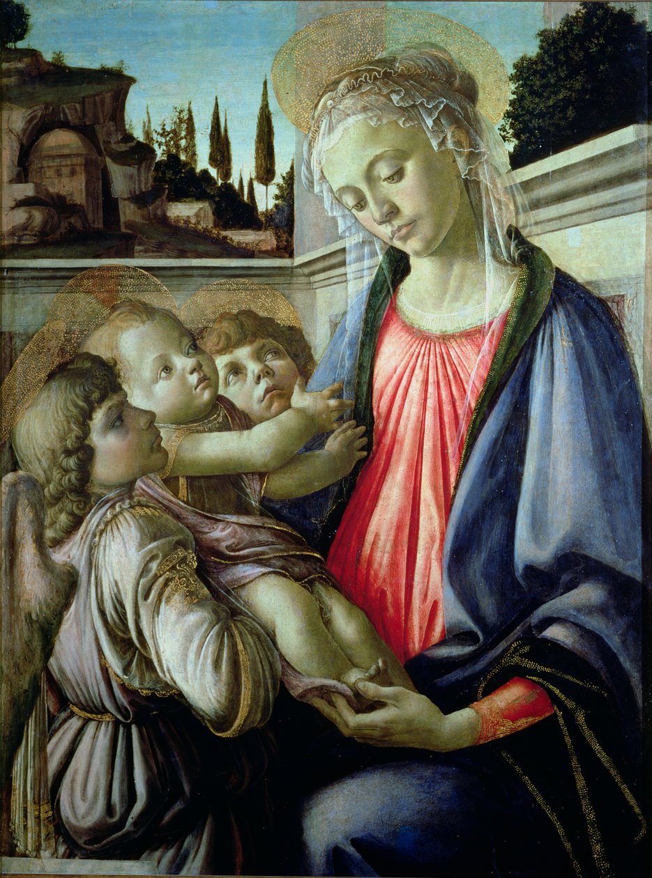 Madonna und Kind mit Engeln (Tempera auf Holz) von Sandro Botticelli
