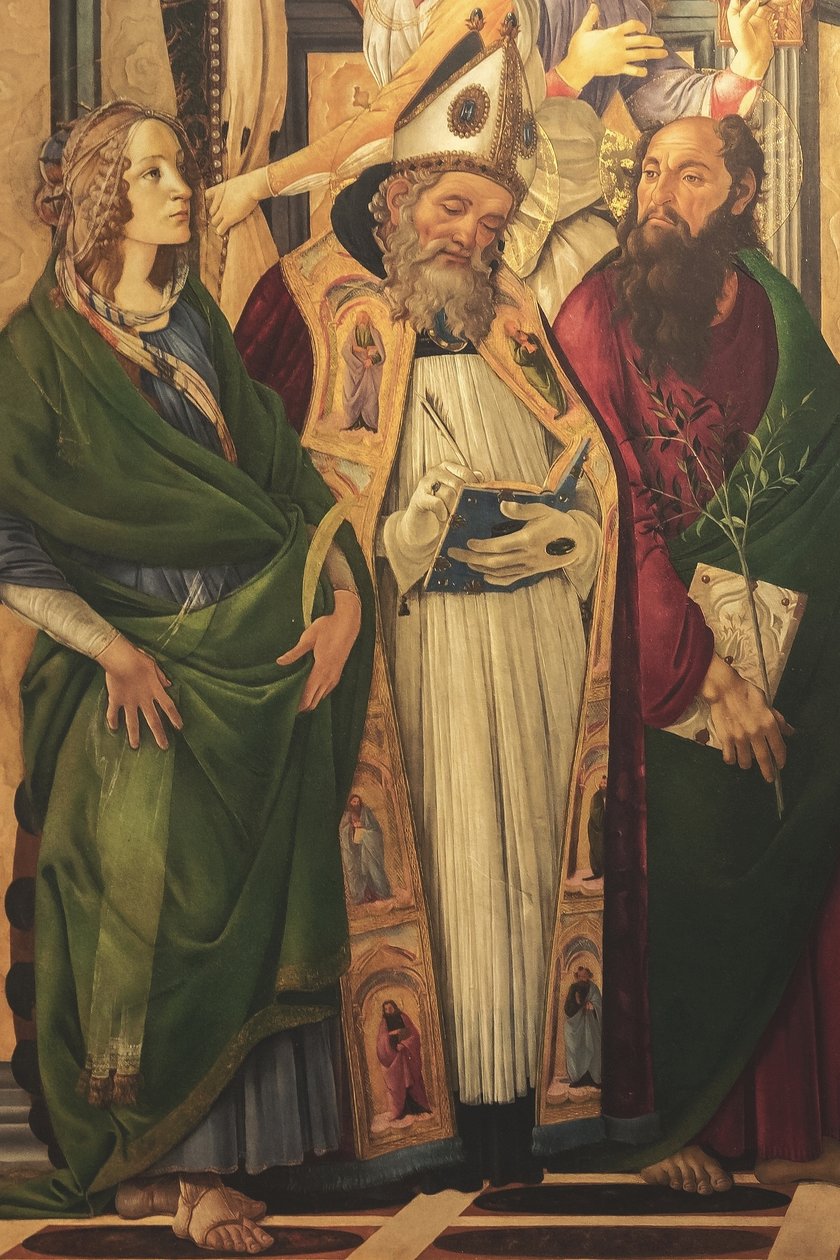 Altarretabel, Haupttafel: Thronende Madonna, vier Engel und Heilige von Sandro Botticelli